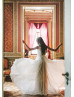 Boat Neck Beaded Ivory Lace Chiffon Wedding Dress